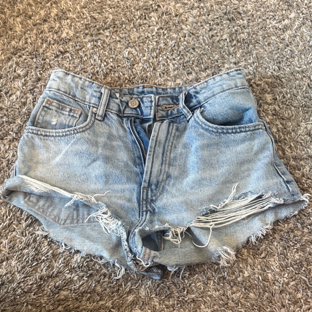 Zara Light Blue Distressed Jean Shorts